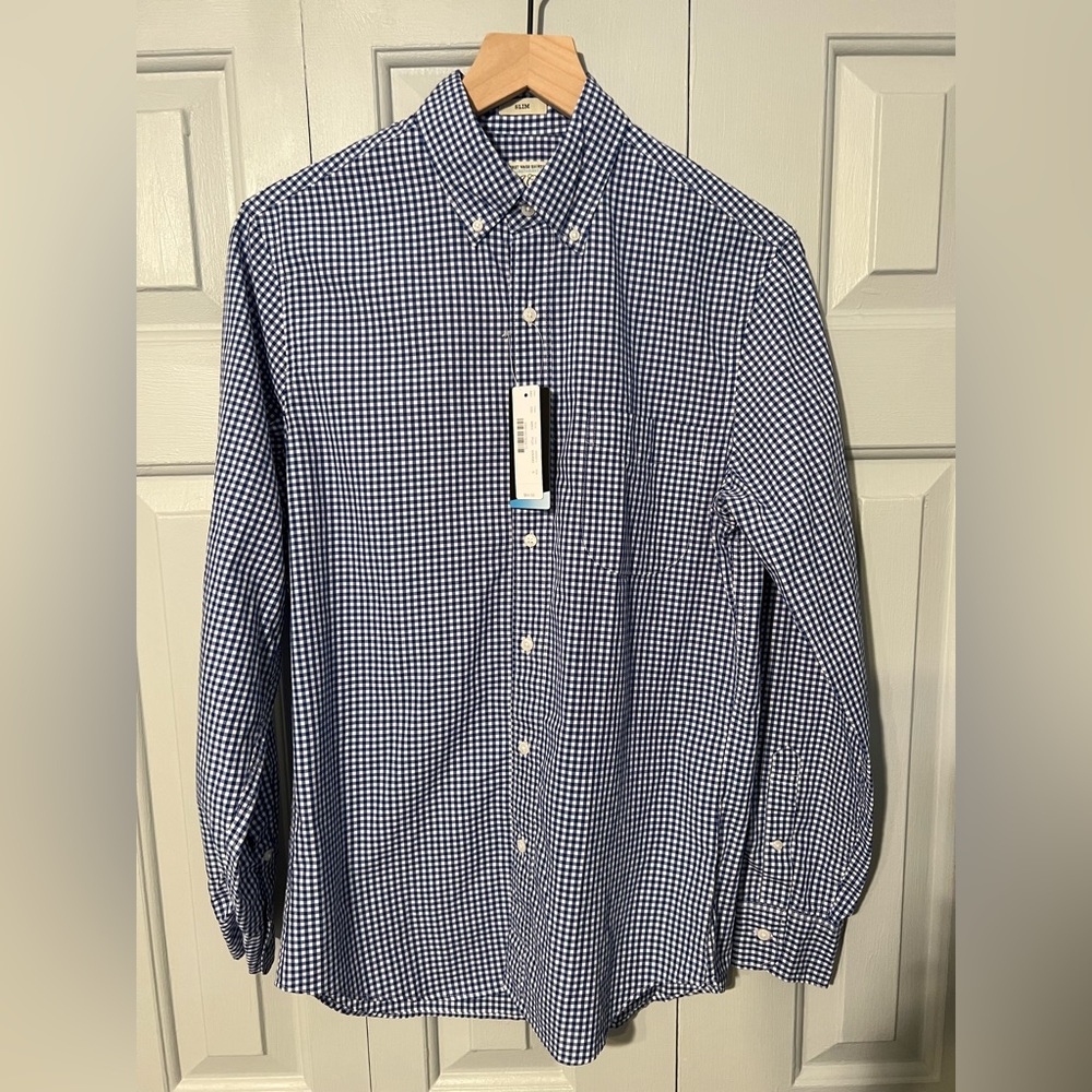 J. Crew Men’s Secret Wash Coolmax Slim FitSize Small Gingham Shirt in Blue